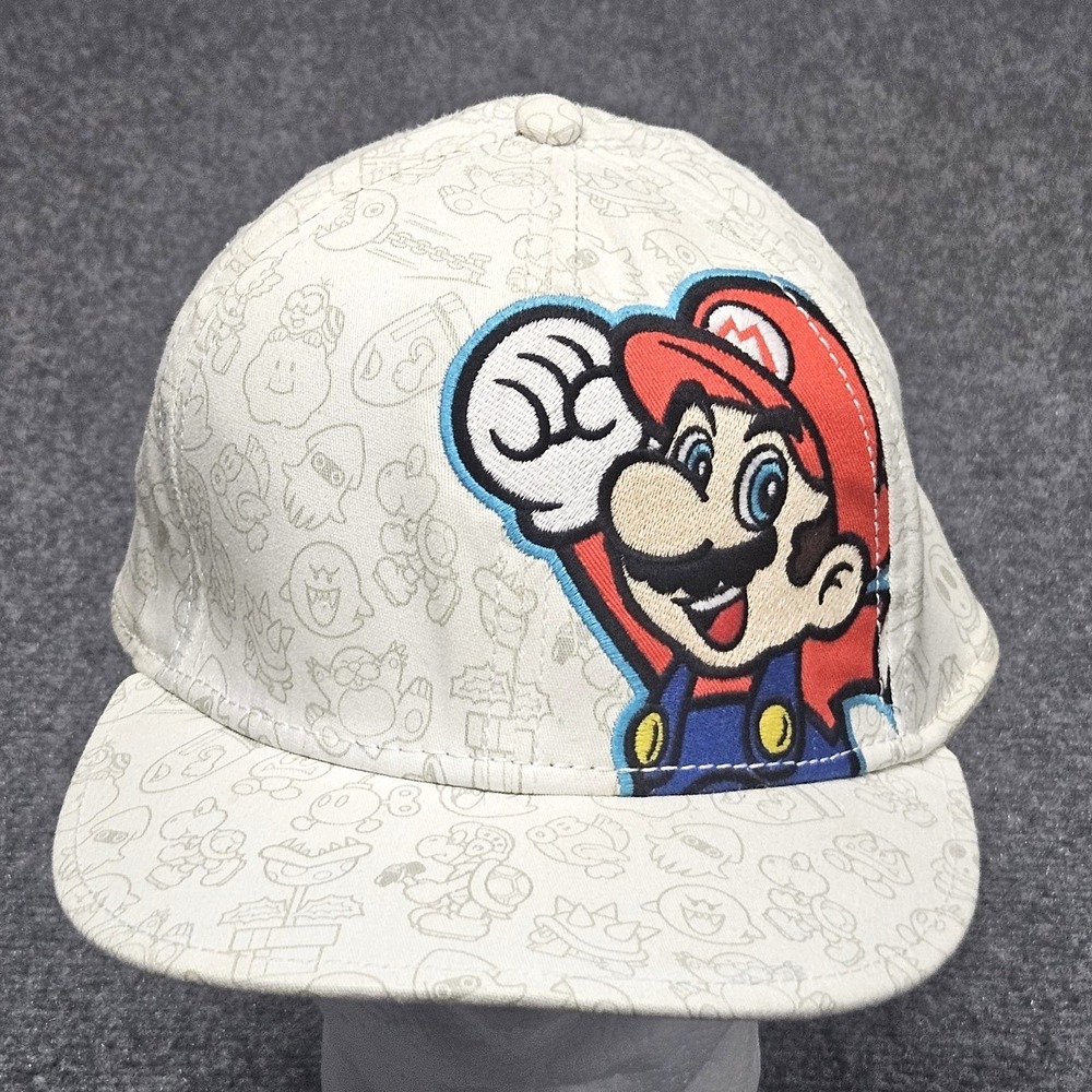 Nintendo Super Mario‎ Hat White All Over Print Gamer Snapback Cap Nerdcore Geek
